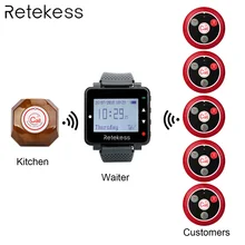 Retekess Wireless Calling System Waiter Call Pager + T128 Watch Receiver + T117 Four-key Transmitter Button Restaurant Pager pager system for restaurant waiter calling system wireless voice call pager 1 receiver host display 8 call button transmitter
