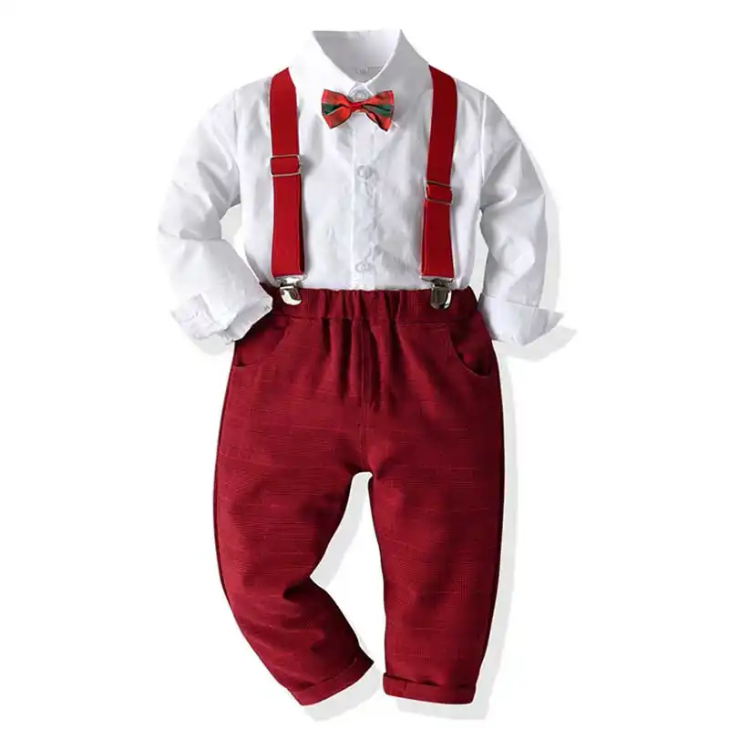 baby boy red pants with suspenders