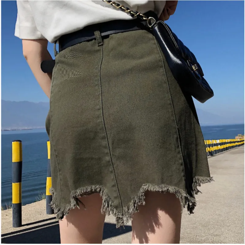 Модная Джинсовая юбка с неровным необработанным подолом размера плюс 3XL 4XL для молодых девушек женские юбки Летние черные армейские юбки-карандаш с карманами