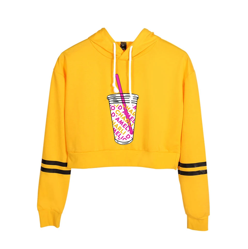 

2020 Fashion girl hip hop sexy hooded milk tea cup print summer exposed navel hoodies cute ladies sweatshirt