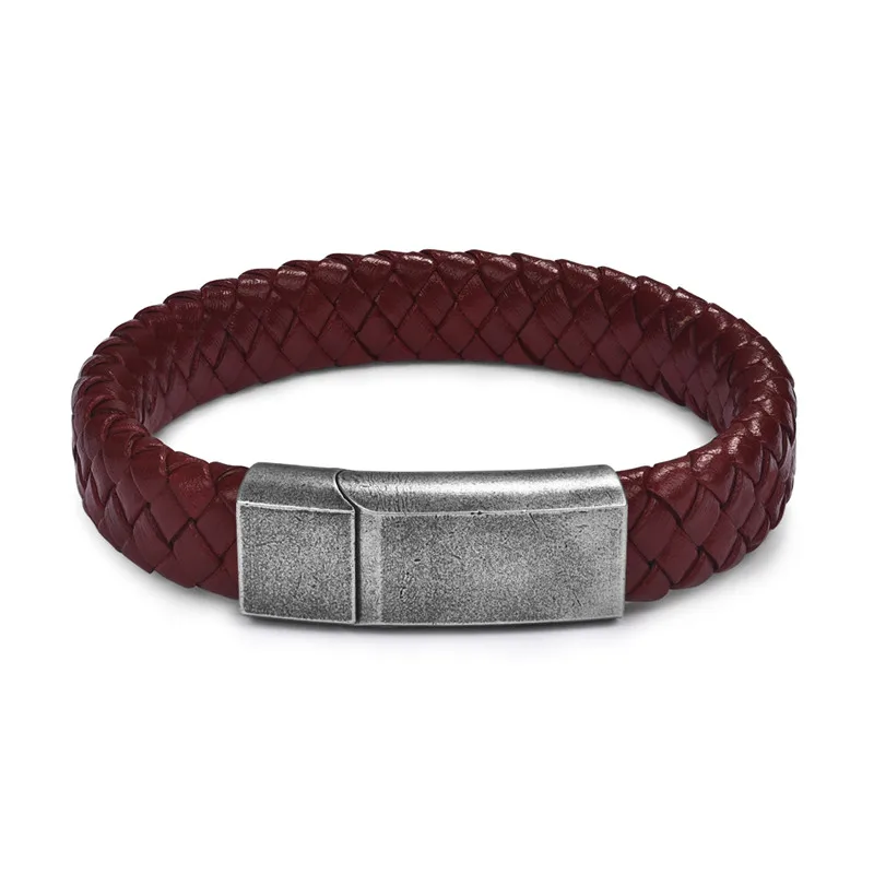 Red Ancient Silver 1 18,5/22/20,5 см Для мужчин Модные браслеты ювелирные изделия черный плетеный кожаный браслет с Нержавеющая сталь с магнитной застежкой - Окраска металла: Red Ancient Silver 1