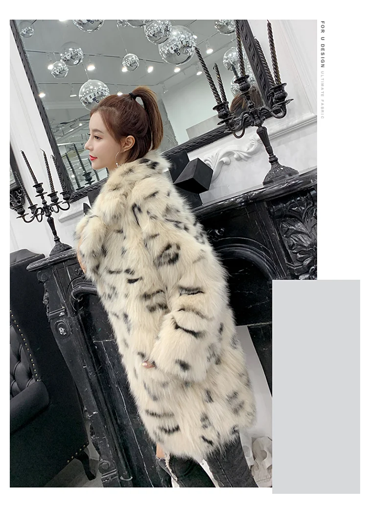 ZDFURS* Новое Женское пальто с лисьим мехом роскошный натуральный мех длинное зимнее дамское модное леопардовое пальто с лисьим мехом воротник зимний теплый Толстая русская верхняя одежда
