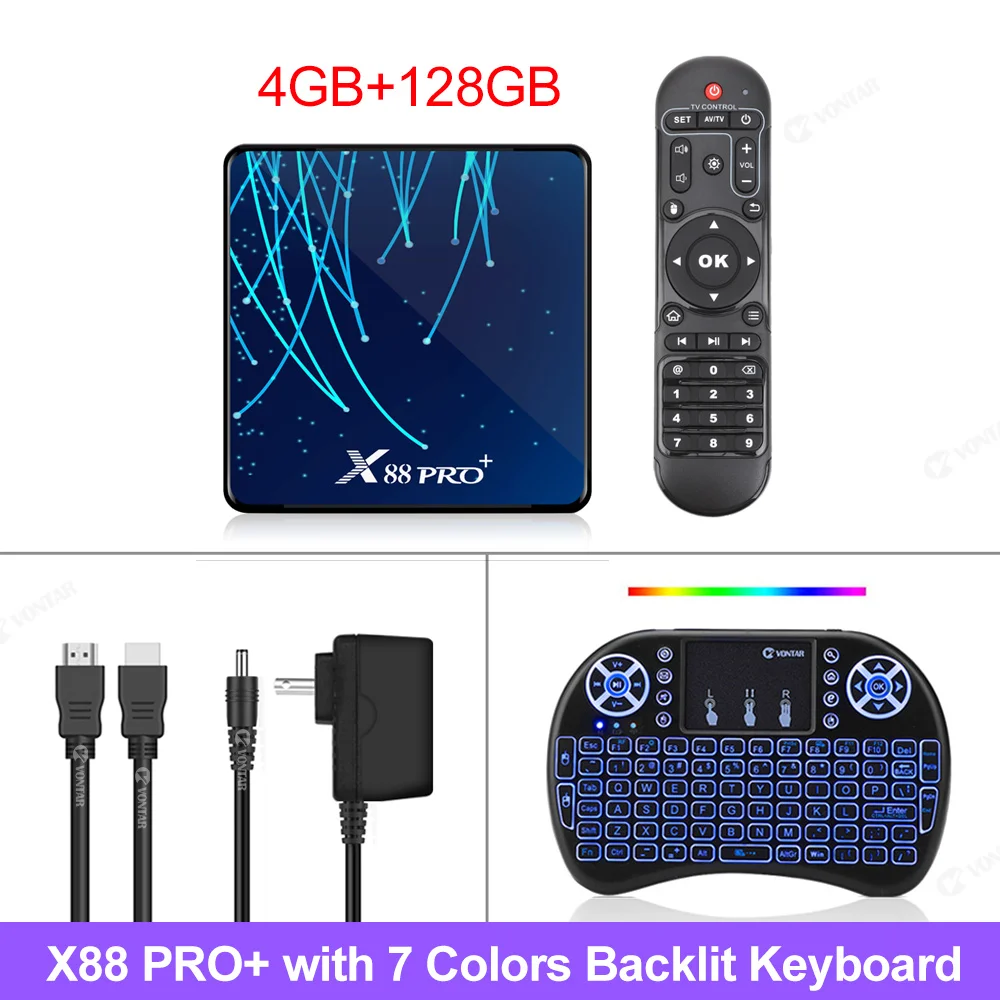 Восьмиядерный Android 9,0 ТВ приставка X88 PRO Plus 4 Гб 128 Гб Rockchip RK3368PRO 1080p 4K 60 кадров в секунду Google голосовой помощник Netflix 64 ГБ 32 ГБ - Цвет: 4G128G backlit i8