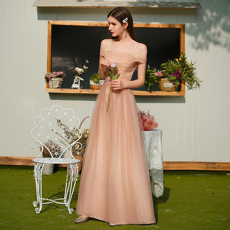 E long light brown Крест-накрест милое длинное платье для свадебной вечеринки для женщин элегантные платья невесты платья для особых случаев vestidos mujer - Цвет: E long light brown