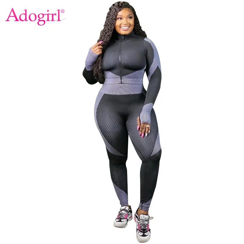 Adogirl Fashion Print Women Tracksuit XL-4XL Zipper Long Sleeve Short  Sweatshirts Top Leggings Pants Jogging Outfits - AliExpress