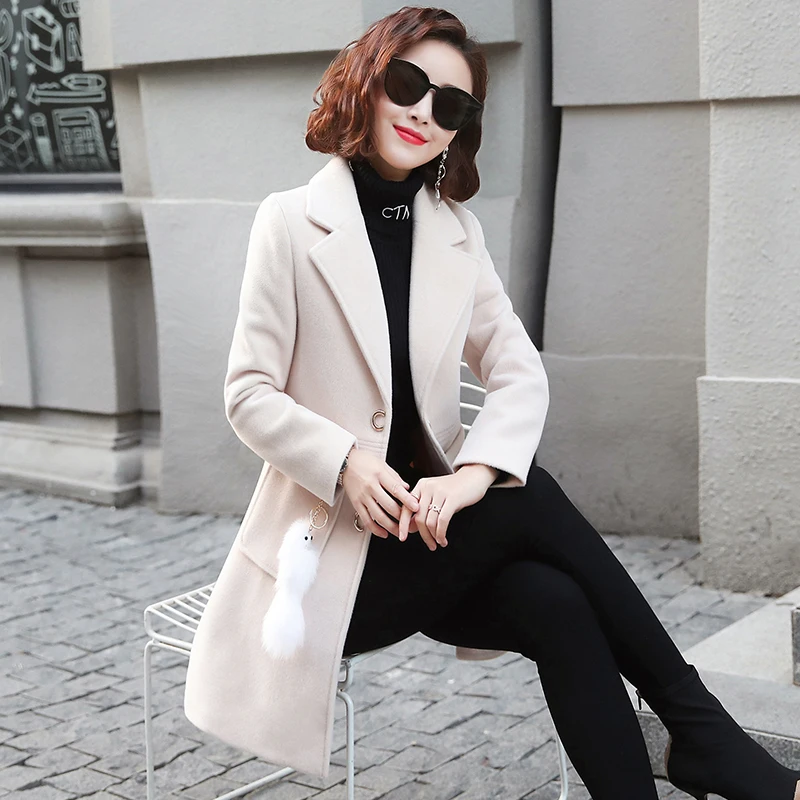 Женское пальто тонкая однотонная верхняя одежда зимняя одежда Модное теплое шерстяное женское элегантное шерстяное пальто