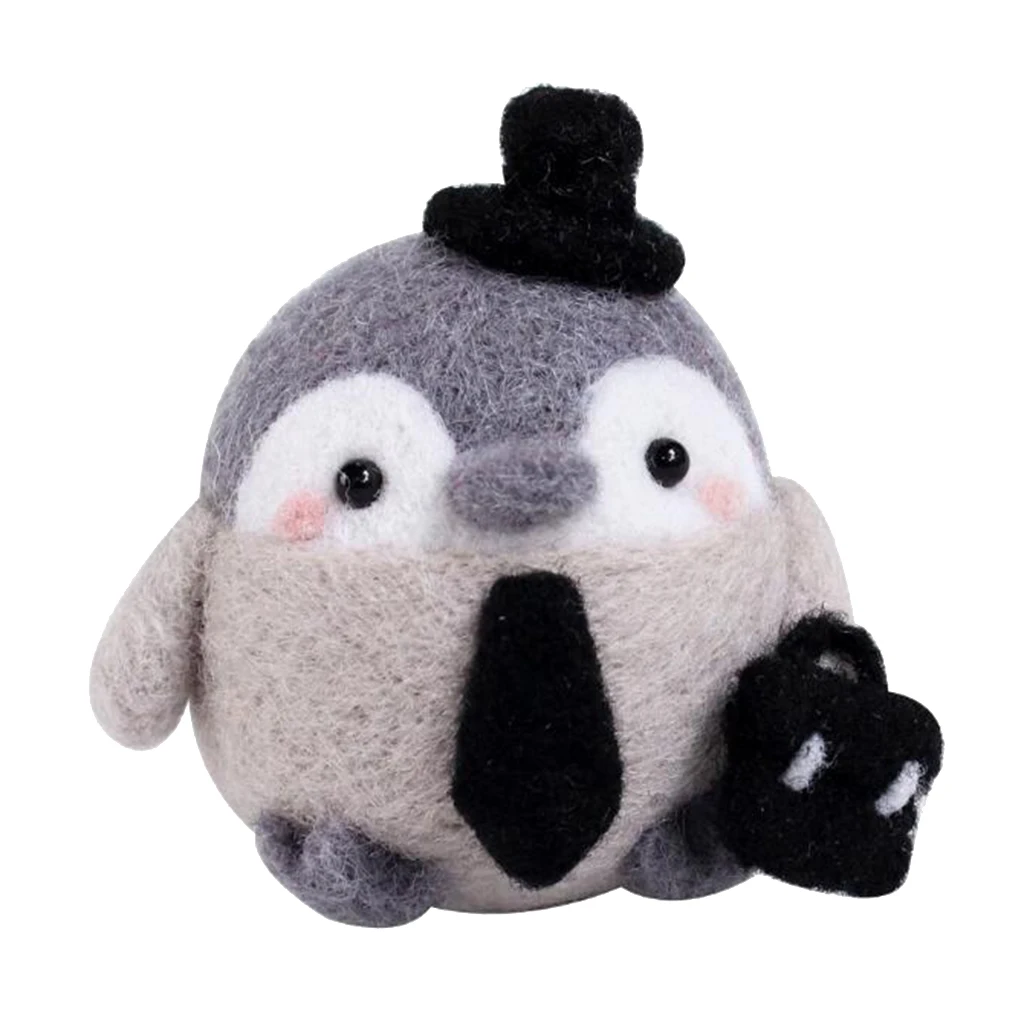 Lovely Penguin Needle Felting Kit 4 Needles Pure 66s 100% Wool Fiber Felting Foam Mat Doll Making Compact Felting Supplies Set