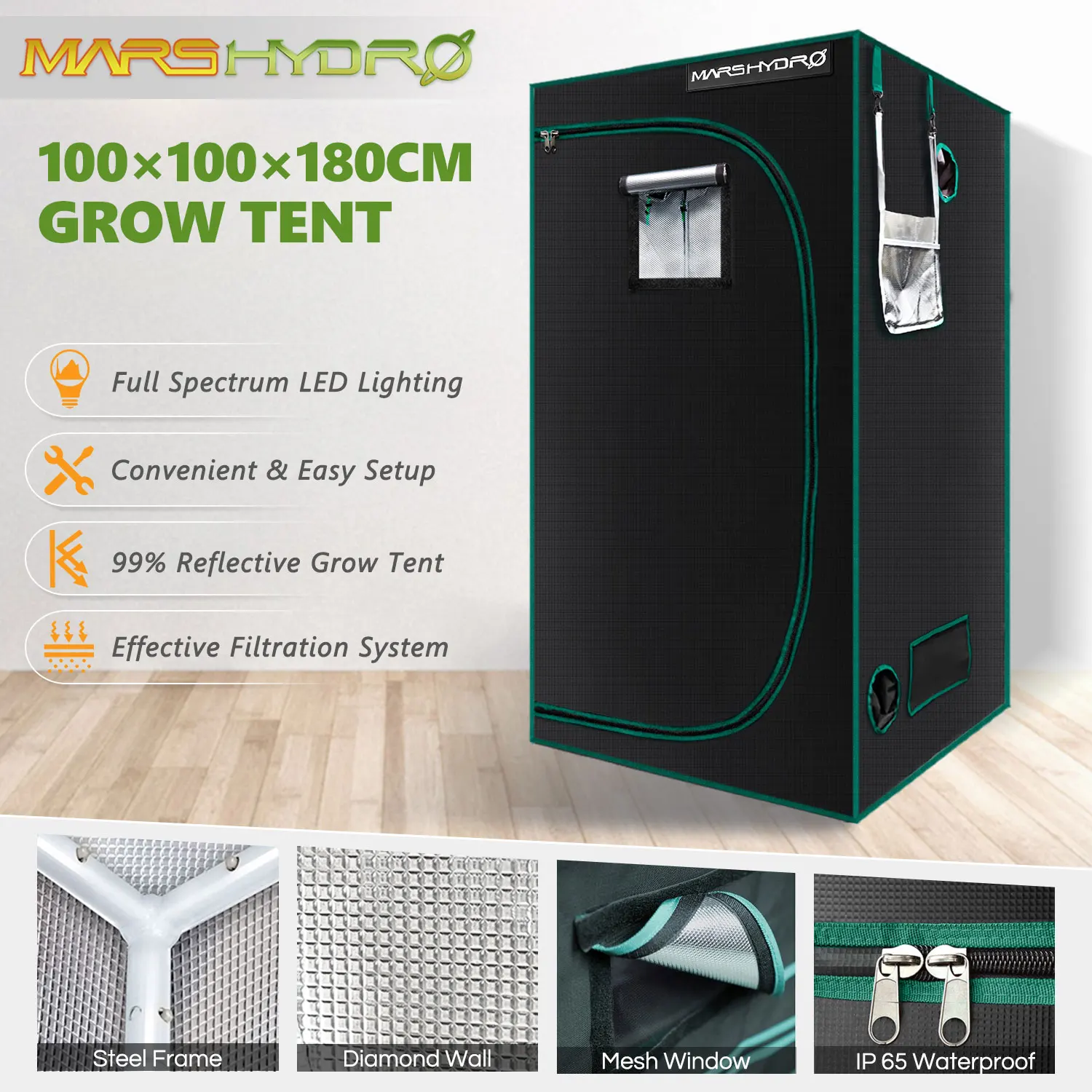 1680D Marshydro Indoor Hydroponics grow tent 100*100*180cm Grow kitCompletely LED Indoor Growing System