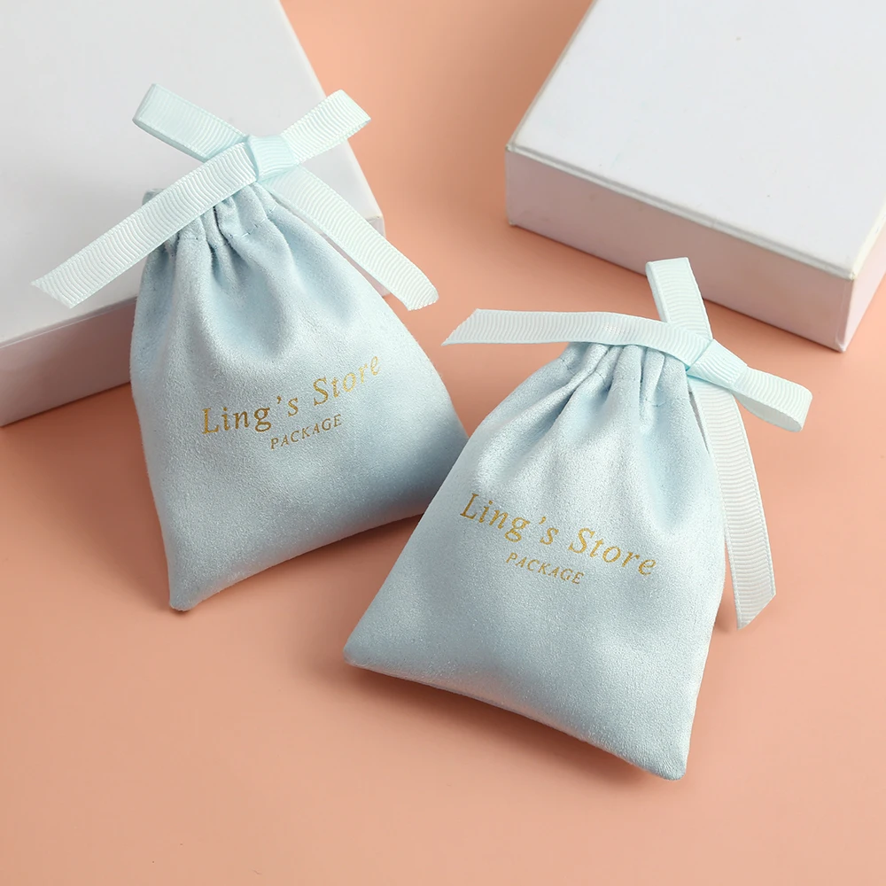 100 Custom Jewelry Packaging Pouch Flannel Velvet Bag Personalized Logo Small Necklace Bags Earring Pouches Printed Fee Included
