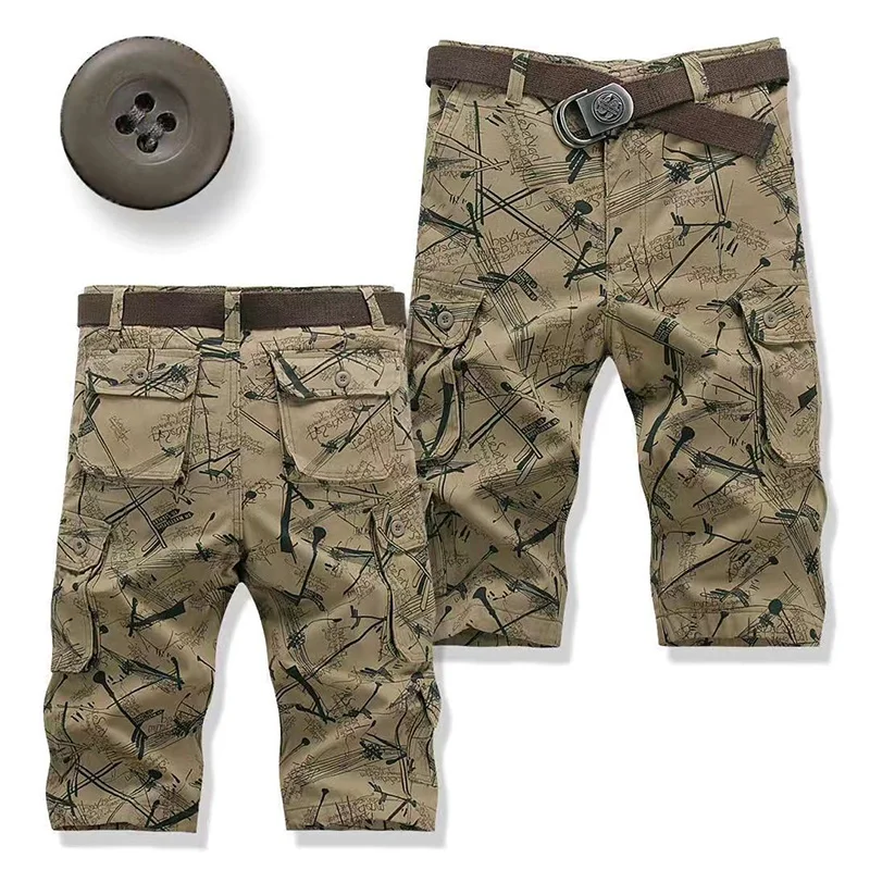 

2020 Mens Military Cargo Shorts Summer Hot Sale Army Green Cotton Shorts Men Loose Multi-Pocket Shorts Homme Casual Trousers