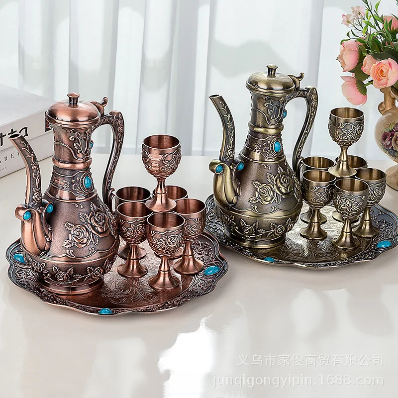 

Alloy Wine Set Liquor Tray Gift Luxury Court High-End European-Style Antique Generation Zinc Wine Jug Wine Glass