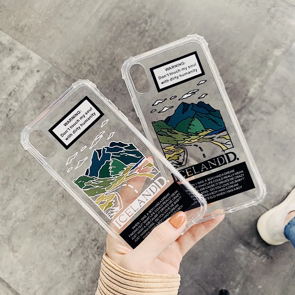 

Western style Scenery landscape Soft Silicon Phone Case For iphone X XR XS Max 6S 6 7 8 Plus Art iceland landscape label Cover