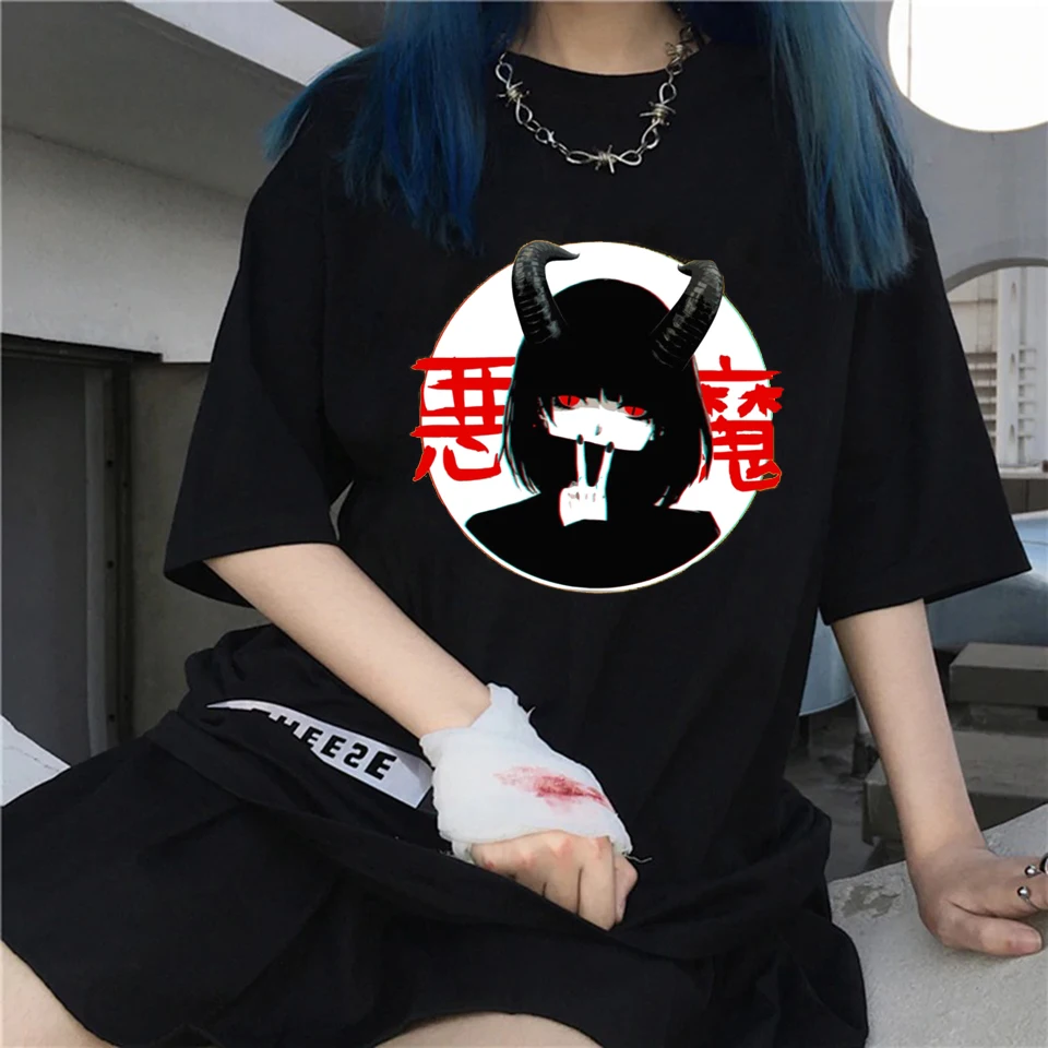 Корейский стиль аниме повседневные футболки Ulzzang топы панк одежда Harajuku винтажная