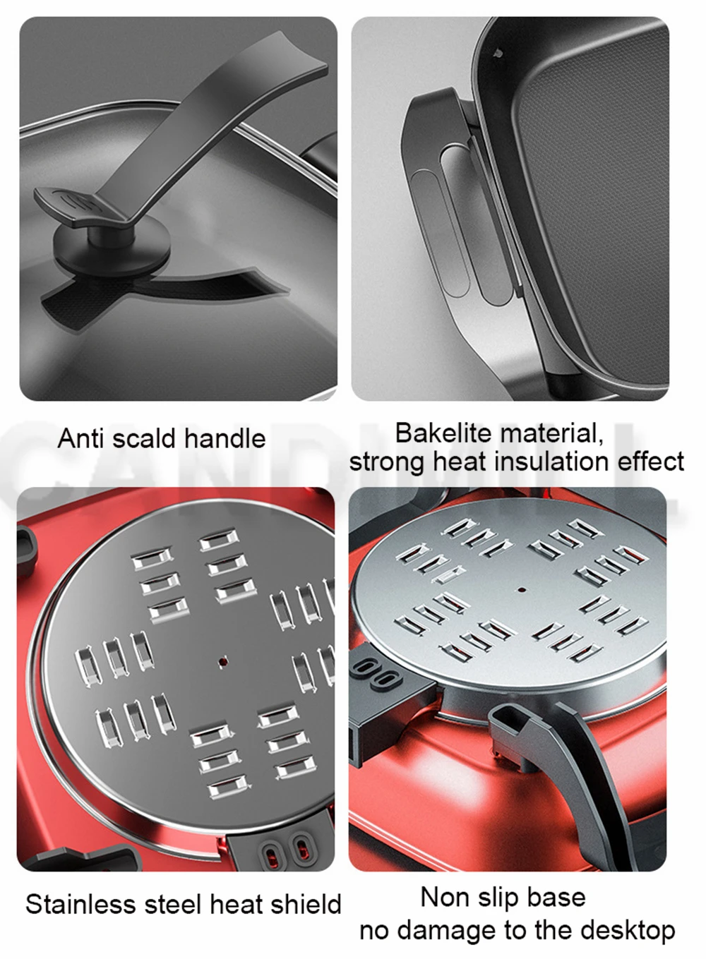 CANDIMILL Household Small Electric Cooker Hotpot Multifunction Electric Skillet Noodle Soup Boiler Kitchen Cooking Pot 6