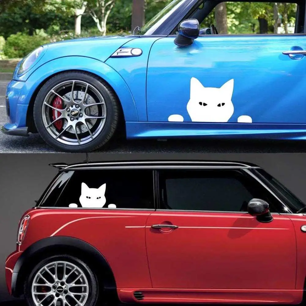 

14*7.5CM 2PCS Pet CAT PEEPING Cat Fun Car Stickers And Decals Motorcycle Car Styling Black/Silver C2-0142