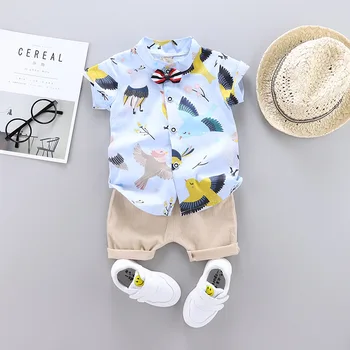 

2020 Kids Clothes Birthday Boy Outfit Suits Shirt Clothing Sets Short Sleeve Summer Linen Toddler Baby Designer 1st Kid Infant