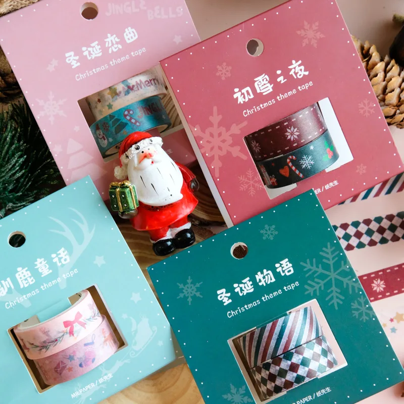 2 pcs Merry Christmas Masking Washi Tape set festival Decorative Adhesive Decora Diy Scrapbooking Sticker Label Stationery | Канцтовары