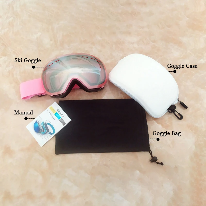 Skiing Double Layer Pink Women Ski Goggles Frameless Snow Glasses Anti Fog Protection Snowboard Snow Goggles