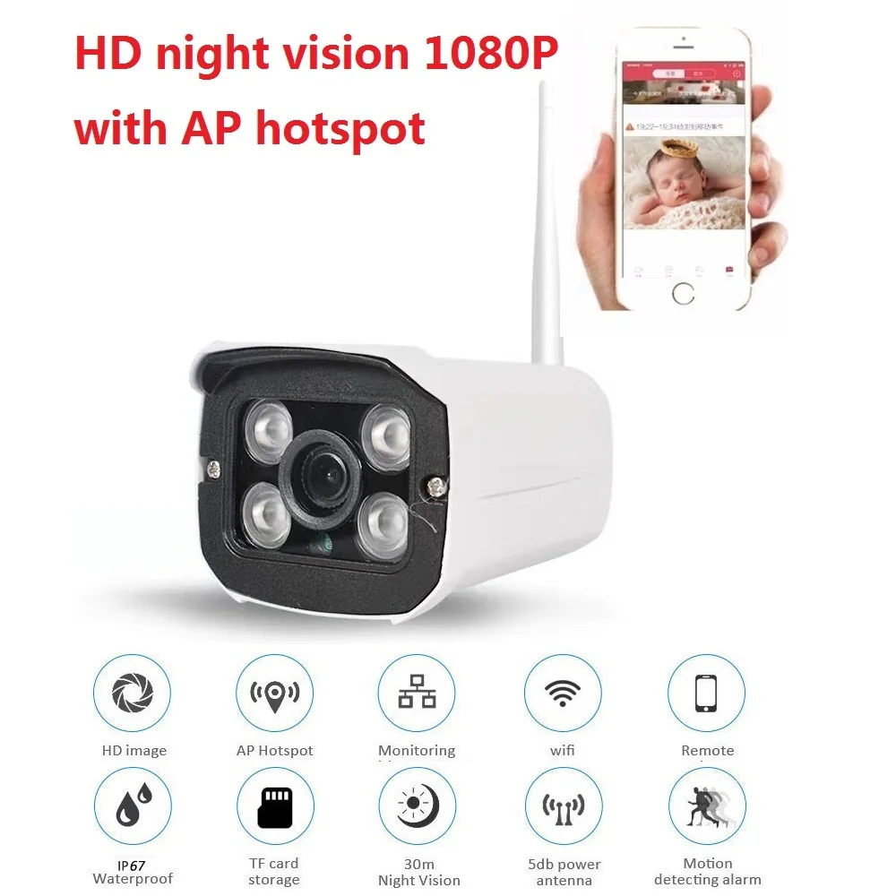 Wi-Fi Алюминий металла Водонепроницаемый открытый 720 P 1.0MP Беспроводной безопасности IP Камера 4 шт Массив светодиодный Ночное видение