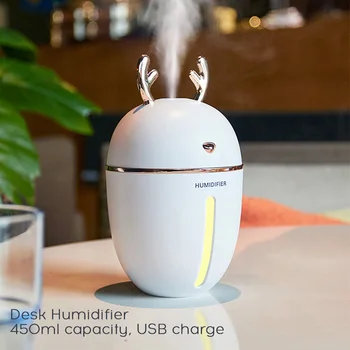 

450ml USB Air Humidifier Cute Deer Humidifier Fog Maker for Home Office Mist Diffuser Humidifier with Night Light