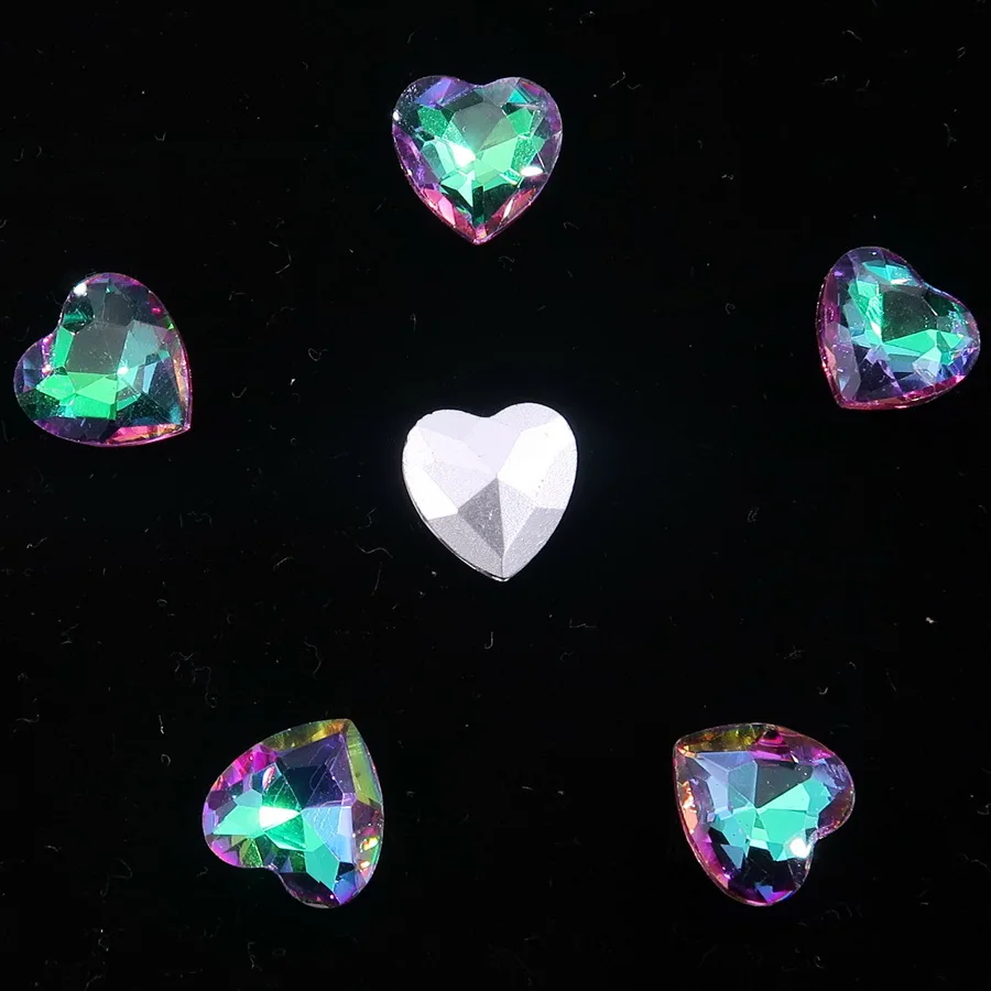 A4 Emerald rainbow Блестящее стекло, кристалл, 7 размеров, прозрачные AB и радужные цвета, точечная задняя часть, форма сердца, клей, стразы, бусины, аппликация, сделай сам, отделка - Цвет: A4 Emerald rainbow