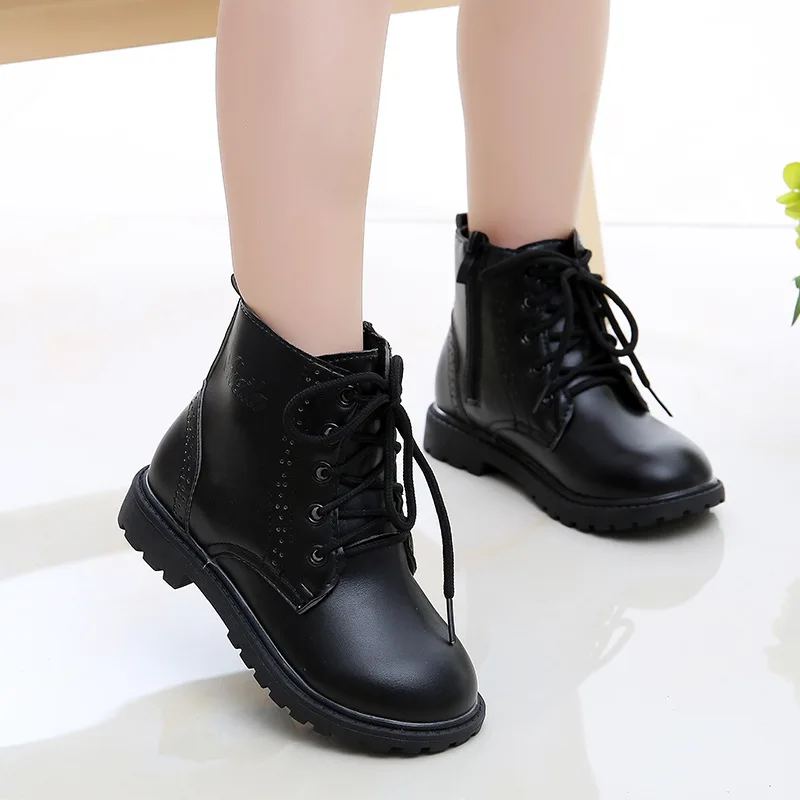 Winter New Boys Boots Warm Plus velvet Children Martin boots Kids Boots Casual Leather Shoes 4 5 6 7 8 9 10-14T Black Brown