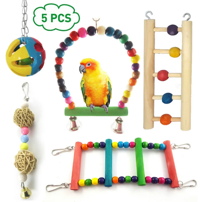 

Parrot Bite Toy Pet Bird Toys Bell Ball Stairs Vine Bal String Swing 5-Piece Set