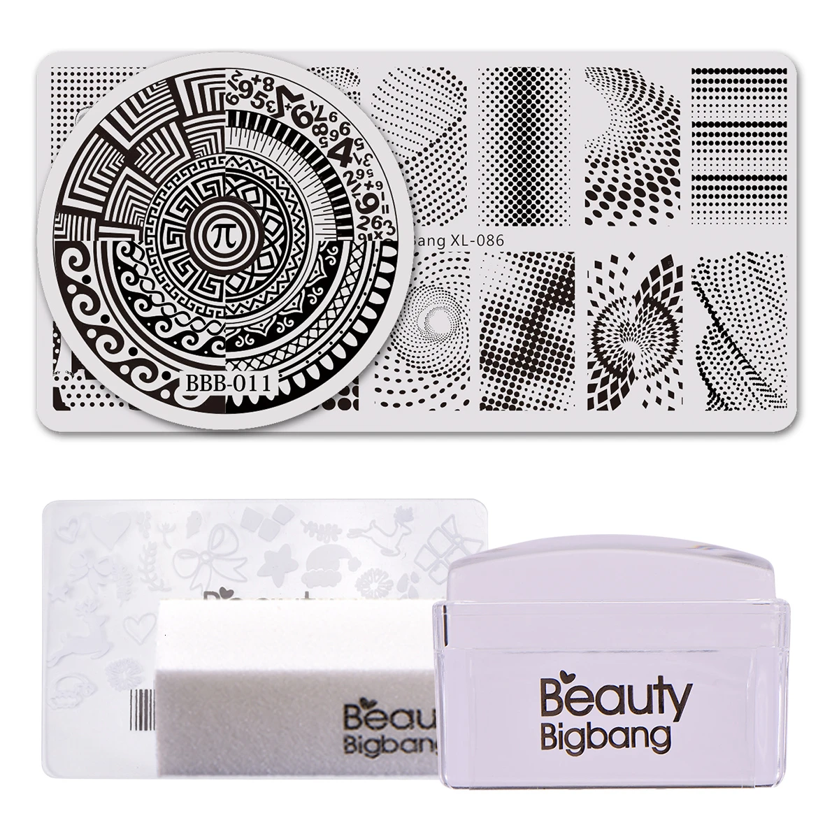 Beautybigbang Stamping Plates Set Nail Flower Dot Point Geometry Image Stamper Buffer Stainless Steel Templates Nail Art Set