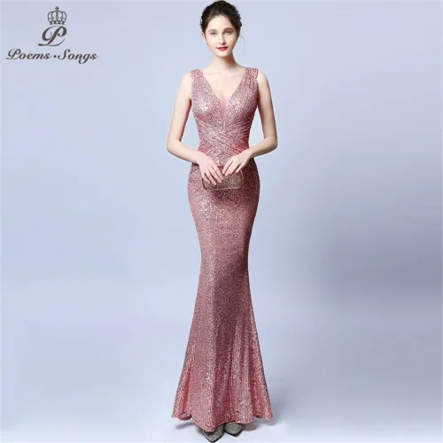 Сексуальное вечернее платье в стиле талии; vestido de festa; элегантные яркие цвета; длинные платья с блестками для выпускного вечера; торжественное праздничное платье; светоотражающее платье - Цвет: Розовый