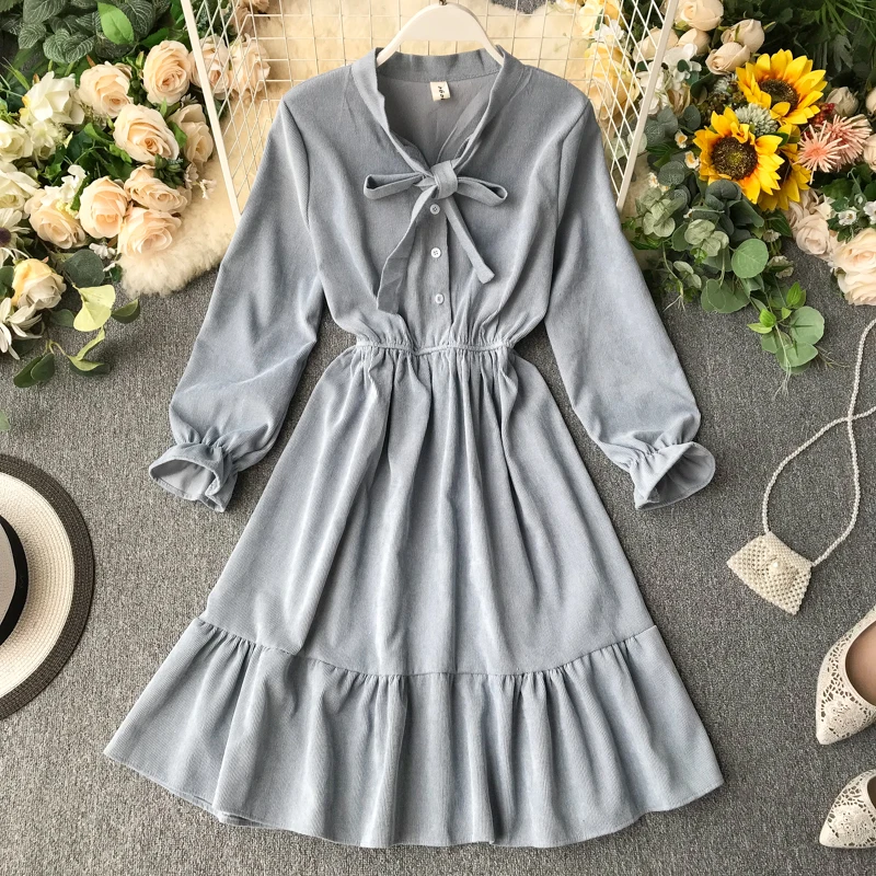 ALPHALMODA французское платье осеннее платье принцессы осень бабочка галстук воротник с длинными рукавами трапециевидной формы милая Толстая юбка