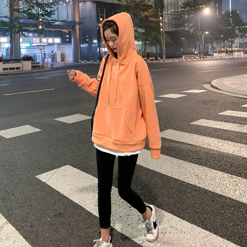 

Photo Shoot College Style Fashionable Thick Hoodie 2019 Winter New Style WOMEN'S Dress Retro Laziness-Style Hooded Pullover Swea