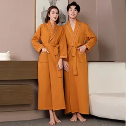 Lengthened Plus Size Four Seasons Bathrobe Purple Cotton Air Layer Warm Couple Pajamas Winter Robe Belt Pocket Sleepwear Women