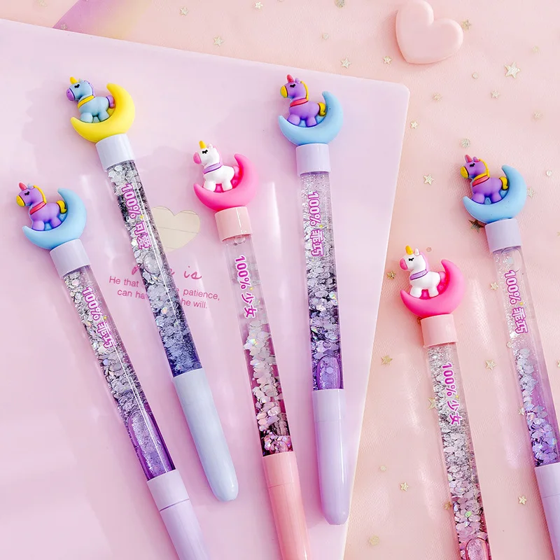 Гелевая ручка Kawaii Единорог Милая Корея креативная луна жидкий песок