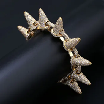 

Hyperbole Style Spikes Rivet Mens Bracelets Iced Out Cubic Zircon Bling Gold Silver Color Bracelet For Men Hip Hop Rock Jewelry