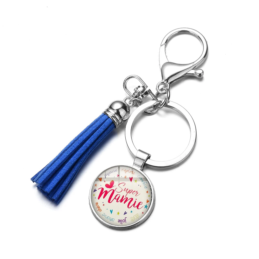 SIAN Charm Super Papy Mamie брелок с кистями я Un Super Papy Печатный дедушка бабушка стеклянный кулон красочные брелки-цепочки