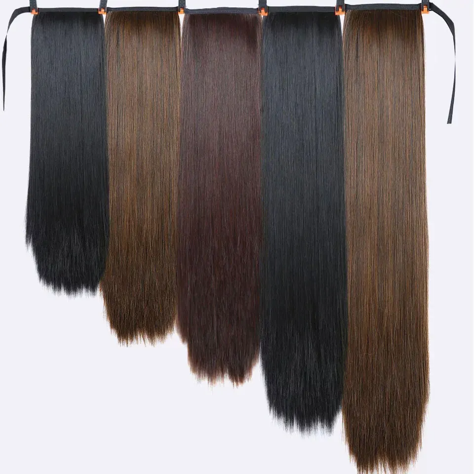 32 Inch Long Synthetic Hair HeatResistant Fiber Straight Hair With Ponytail Fake Hair Chip-in Hair Extensions Pony Tail