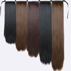 32 Inch Long Synthetic Hair HeatResistant Fiber Straight Hair With Ponytail Fake Hair Chip-in Hair Extensions Pony Tail