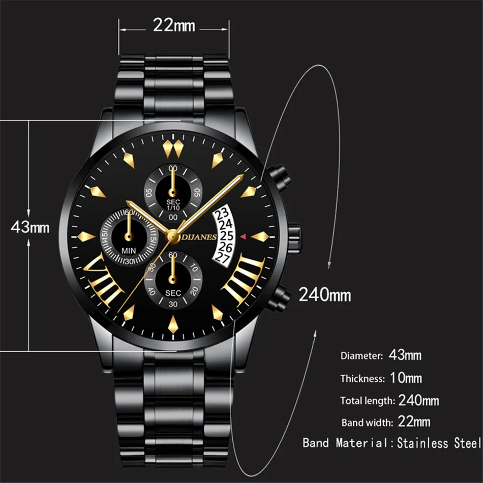 New Men Business Stainless Steel Quartz Wristwatch Fashion Mens Watches Calendar Date Clock Man Silver Bracelet Male Watch