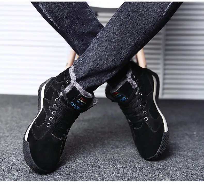Men Shoes Winter Casual Boots for Men Fur Lace Up Warm Snow Boots Outdoor Fashion Flat Mens Shoes Big Size 47 Scarpe Uomo 43