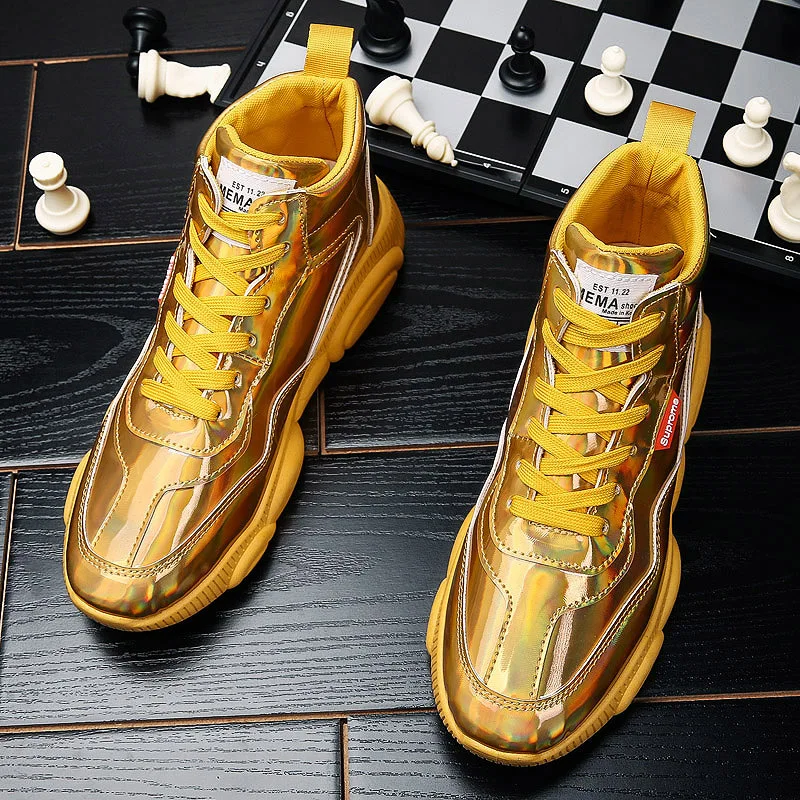 

2019 men's fashion new high-top panel shoes sports and leisure reflective shoes sneakers winter non-slip gold waterproof
