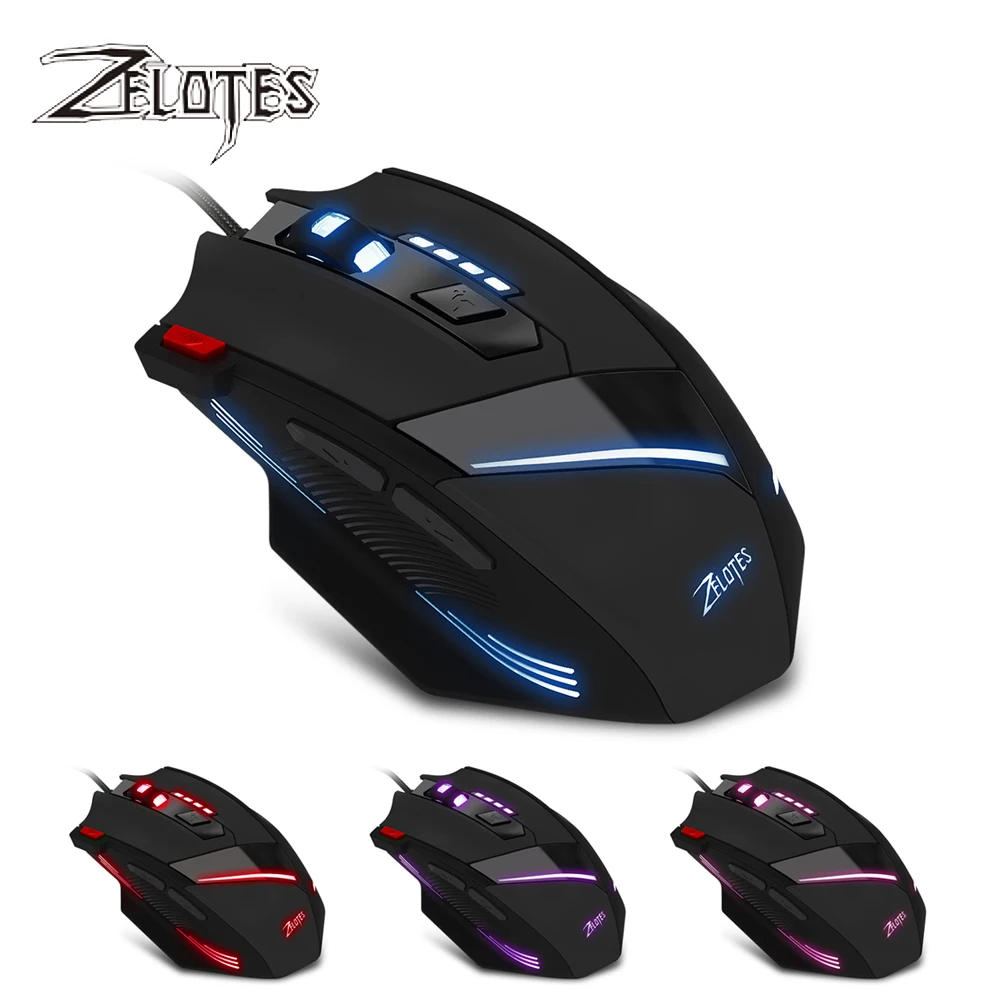 Проводная игровая мышь ZELOTES T-60 3200DPI оптическая Регулируемая USB компьютерная