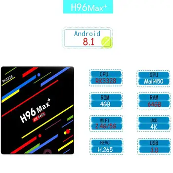 

Box H96 Max+ Android 8.1 Smart TWISTER.CK Box RK3328 Quad-Core 64bit Cortex-A53 4GB 64GB Media player Dual WiFi BT 4.1 Smart Box