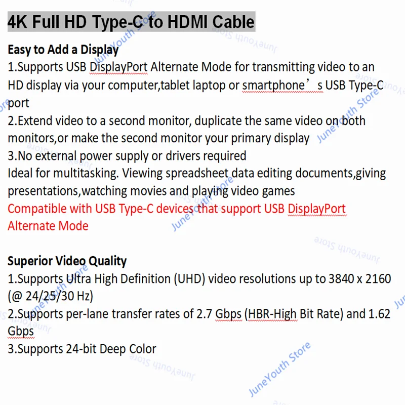 Кабель 3dwin 4K Full HD type C к HDMI TC03 мгновенный Проецирование подключение сотового