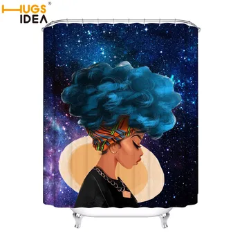 

HUGSIDEA African Girls Print Shower Curtain Bathroom Waterproof Fabric Curtain Polyster Bath Curtain with 12 Hooks for Bathroom