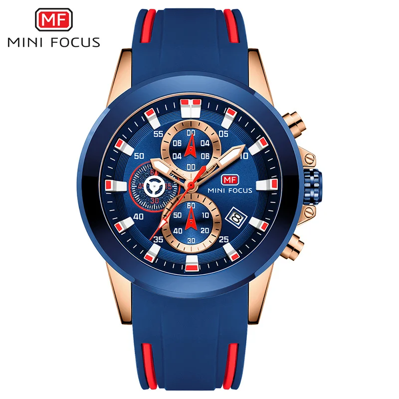 MINIFOCUS спортивные кварцевые часы для мужчин водонепроницаемые мужские s часы лучший бренд класса люкс силиконовый ремешок повседневные наручные часы relogio masculino - Цвет: RG BLUE