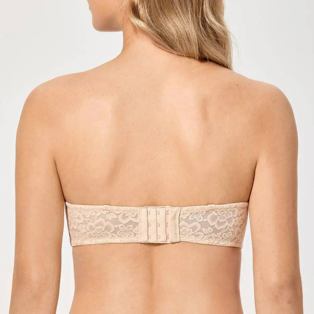Women's Lace Strapless Bra Molded Cup Underwire Multiway Push Up Strapless Bra Bridal Balconette A B C D DD Cup