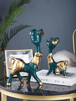 

Creativity Ceramics Deer Simulation Animal Sculpture Golden Mother and Son Family Desktop Crafts Decoration Figurines Home Decor