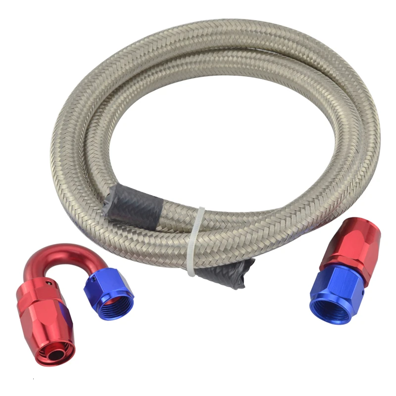 SPEEDWOW AN6 1M Stainless Double Braided Oil Fuel Hose Line+Aluminum 0