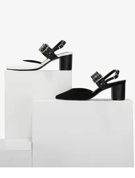 

2019 autumn new fashion simple solid color high heels women trend comfortable tip toe rivet decorative casual high heels