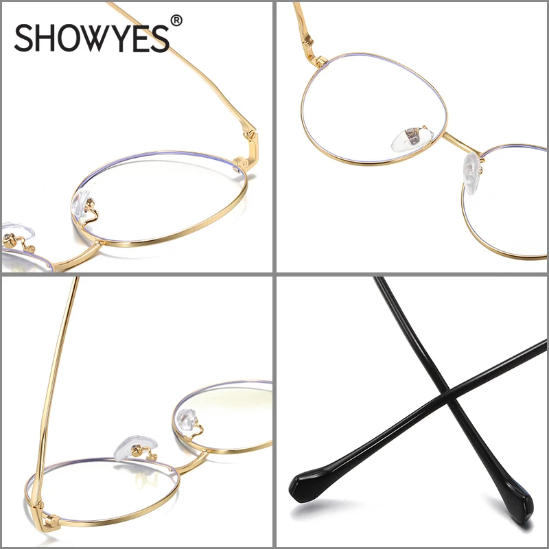SHOWYES, синий светильник, блокирующие очки, женские, большие размеры, Круглые, серебряные, компьютерные очки, мужские, антибликовые, простые, декоративные, очки 027